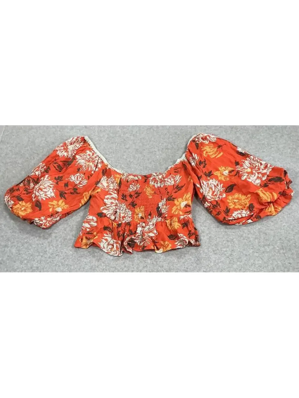 Free‎ People Floral Peplum Smocked Crop Top XS